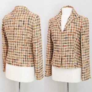Lafayette 148 New York Tan Autumnal Wool Blend Tweed Cropped Blazer Jacket 4